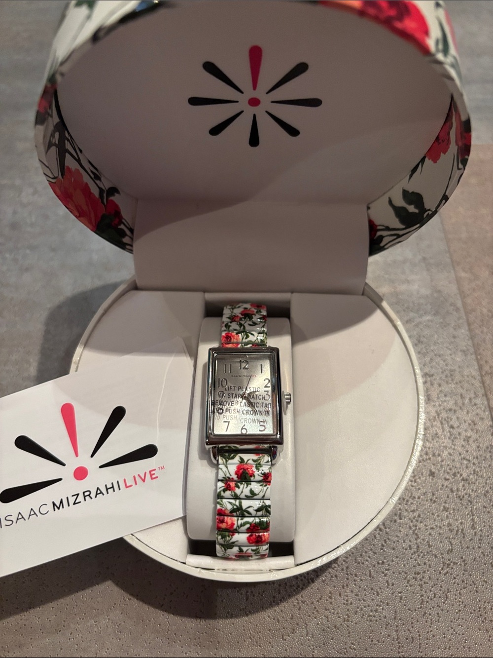 Isaac Mizrahi Floral Ceramic-Link Watch with Rectangular Dial